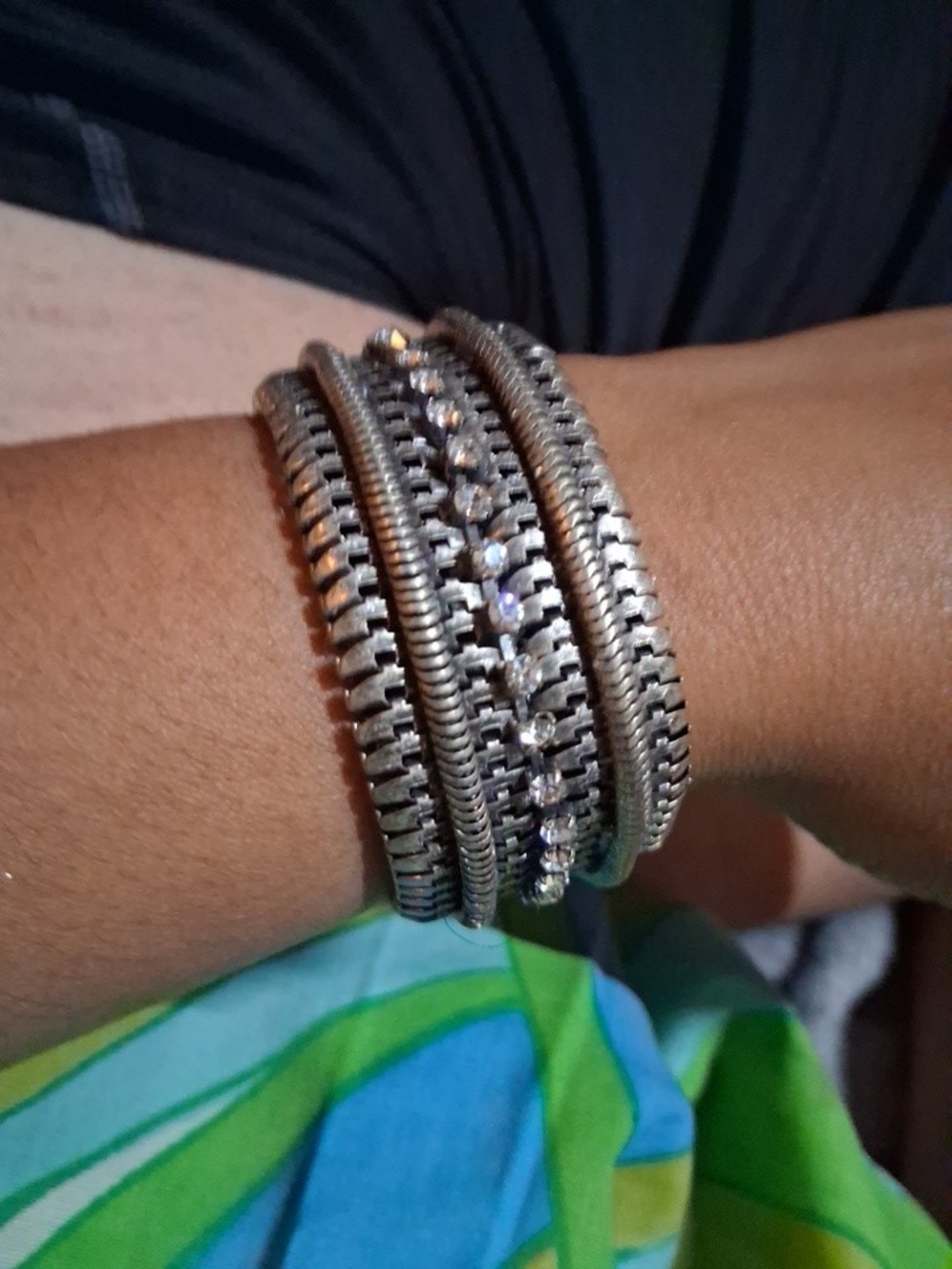 Silver-Tone Multi-Row Crystal Accent Stretch Bracelet